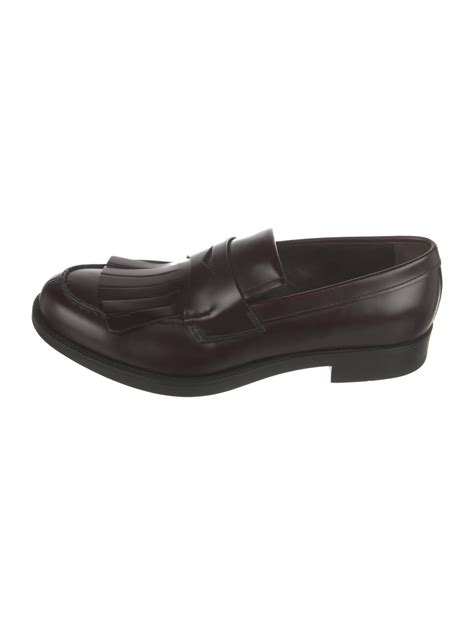 Prada Leather Fringe Trim Accent Loafers 